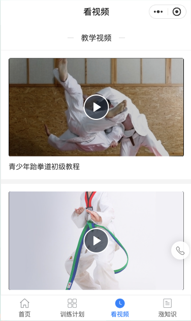 跆拳道小程序教学视频列表与初级动作课程入口